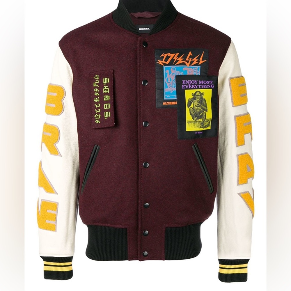 Diesel HARRYZ Enjoy Most Everything Varsity Bomber Coat Wool/Leather blend